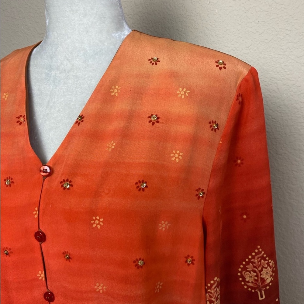 Vintage Diane Gilman Orange & Rust Sequin Button Front Tunic Top Size Medium - Picture 4 of 8